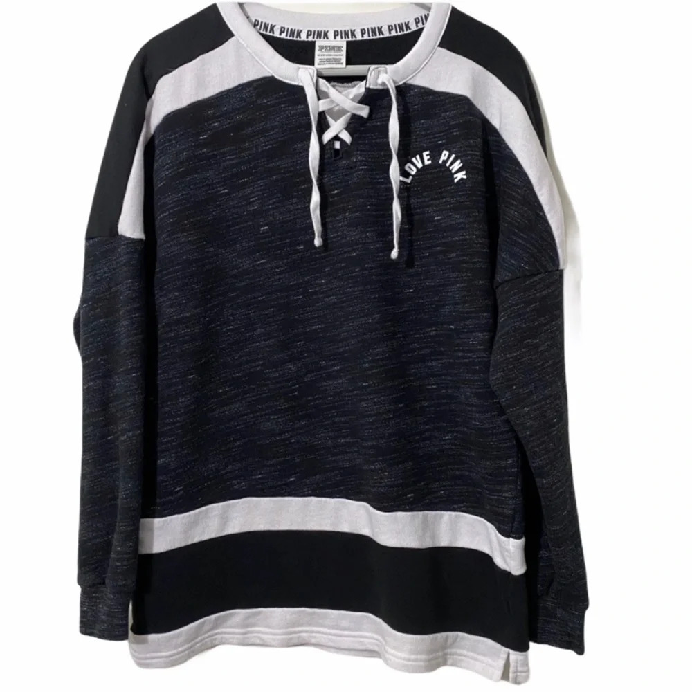 Pink VS Lace up/ tie black sweatshirt pullover XS